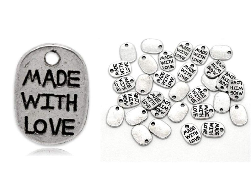 JGFinds Made with Love Message Charms  200 pcs  Silver Tone  11 x 8mm (3/8 Inch) DIY jewelry Making Supplies - Image 1